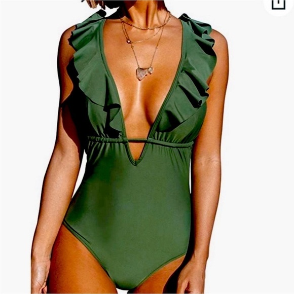 Cupshe | Ruffle Deep V-neck One Piece Bathing Suit Size Small Pool Beach Swim - Picture 1 of 6